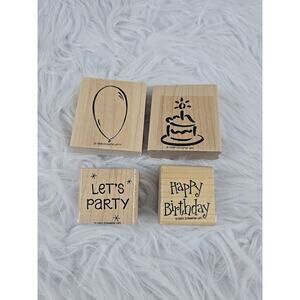 Rubber Stamps Wood Mounted Lot Birthday Balloon Cake Party Stampin' Up Set of 4